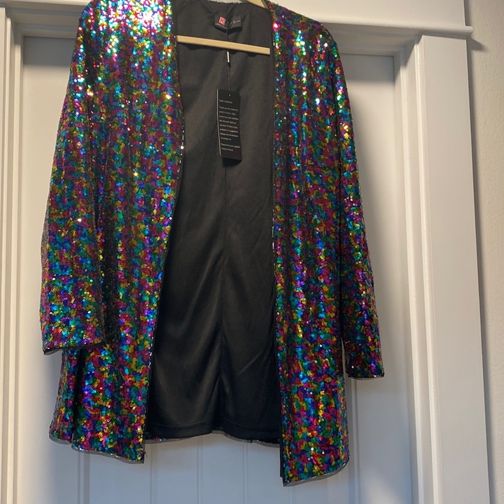 KANCY KOLE Women's Sequin Jacket Open Front Blazer Long Sleeve Cardigan Coat S